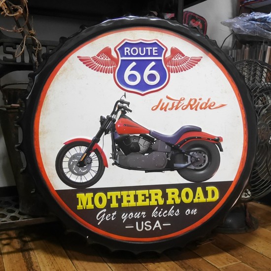  ルート66 王冠型 ブリキ看板 エンボス ボトルキャップサイン ROUTE66 アメリカン雑貨の画像
