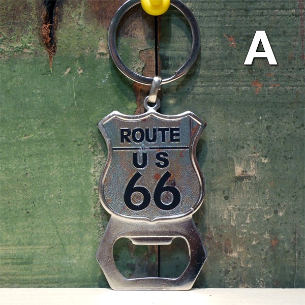 ROUTE66 栓抜き キーホルダー ルート66 オープナー キーリング アメリカン雑貨　画像