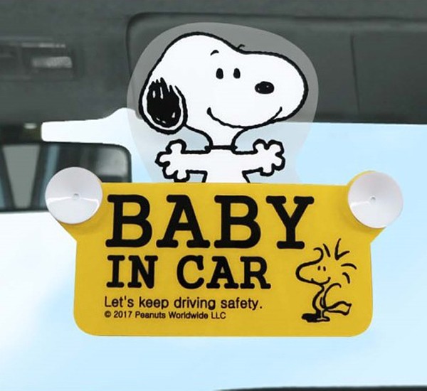 スヌーピー スイングセーフティサイン SNOOPY BABY IN CAR サイン　プラスティックサイン看板　アメリカン雑貨画像