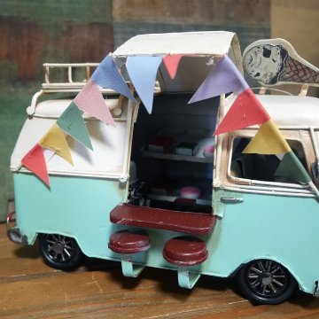 キッチンバスカフェ 自動車 インテリア ワーゲンバス タイプ　ブリキのおもちゃ アメリカン雑貨画像