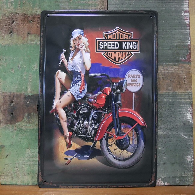 ブリキ看板【SPEED KING GIRL】A4サイズ エンボスティンプレート　アメリカン雑貨画像