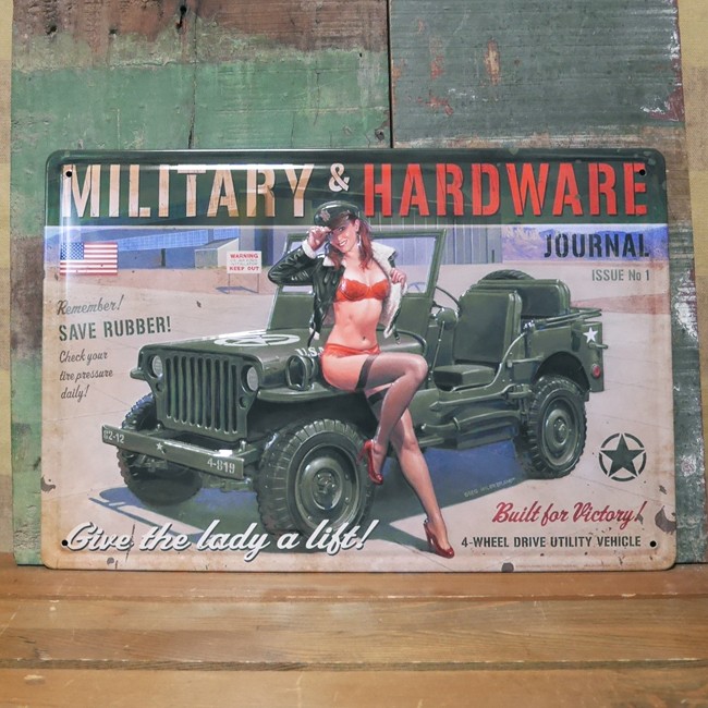 ブリキ看板【ミリタリーガール 】A4サイズ エンボスティンプレート　アメリカン雑貨の画像