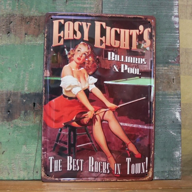 ピンナップガール アンティーク エンボスメタルプレート 【EASY EIGHT'S 】 ブリキ看板の画像