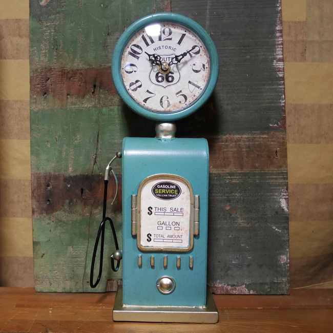 ガスポンプ テーブルクロック ルート66 置時計 BLUE ROUTE66　アメリカン雑貨画像