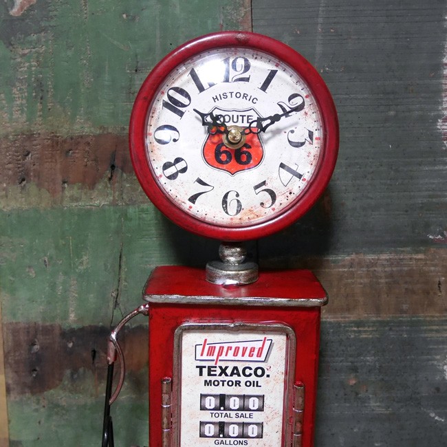 ガスポンプ テーブルクロック ルート66 置時計 RED ROUTE66　アメリカン雑貨画像
