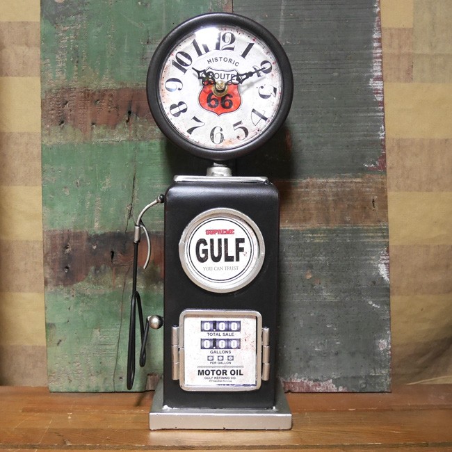 ガスポンプ テーブルクロック ルート66 置時計 BLACK GULF ROUTE66　アメリカン雑貨画像