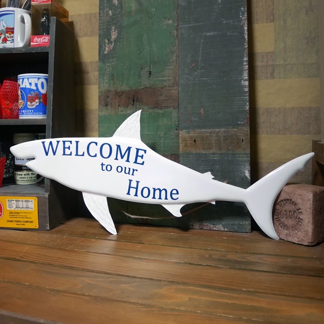ウエルカムプレート シャーク サメ ブリキ看板 インテリア　アメリカン雑貨の画像