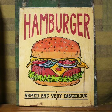 木製看板 ハンバーガー ウッドボード レクト ダイナー アメリカン雑貨画像