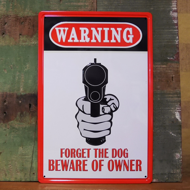 アンティークメタルプレート WARNING インテリア beware  ブリキ看板の画像