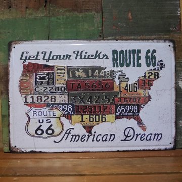  ルート66サイン看板 　エンボスティンサイン　ROUTE66 AMERICAN DREAMアメリカン雑貨画像