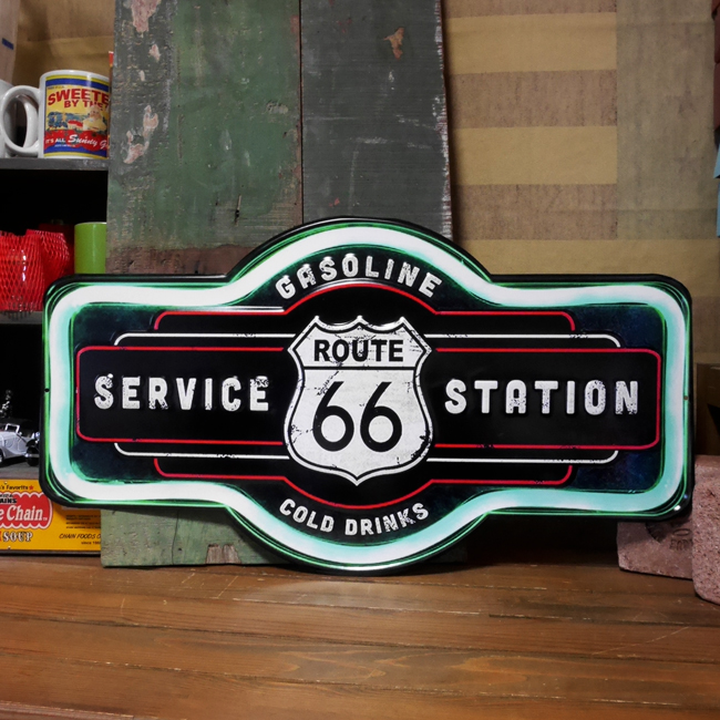  ルート66サイン看板 　エンボスティンサイン　ROUTE66 サービスステーション　アメリカン雑貨画像