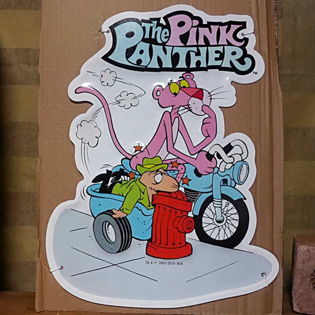 ピンクパンサー エンボスメタルサイン  ブリキ看板 アメリカンコミック　アメリカン雑貨の画像