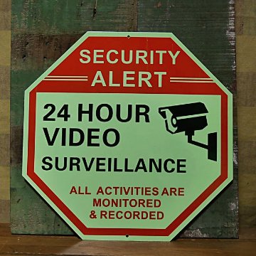 US SECURITY SIGN OCTAGON 防犯カメラ 蓄光看板 インテリア トラフィックサイン セキュリティサイン画像