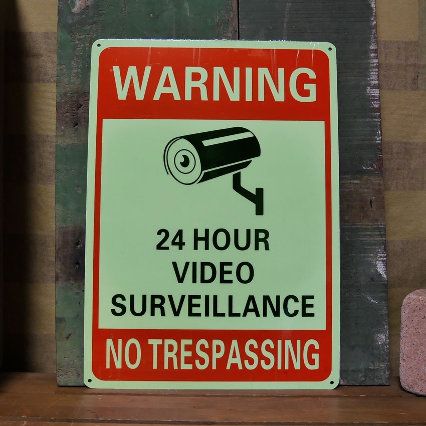 US SECURITY SIGN OCTAGON 防犯カメラ 蓄光看板 インテリア インフォサイン セキュリティサインの画像