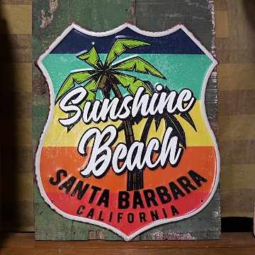 アンティーク エンボスプレート Sunshine Beach  ハワイアン インテリア  ブリキ看板 アメリカン雑貨画像
