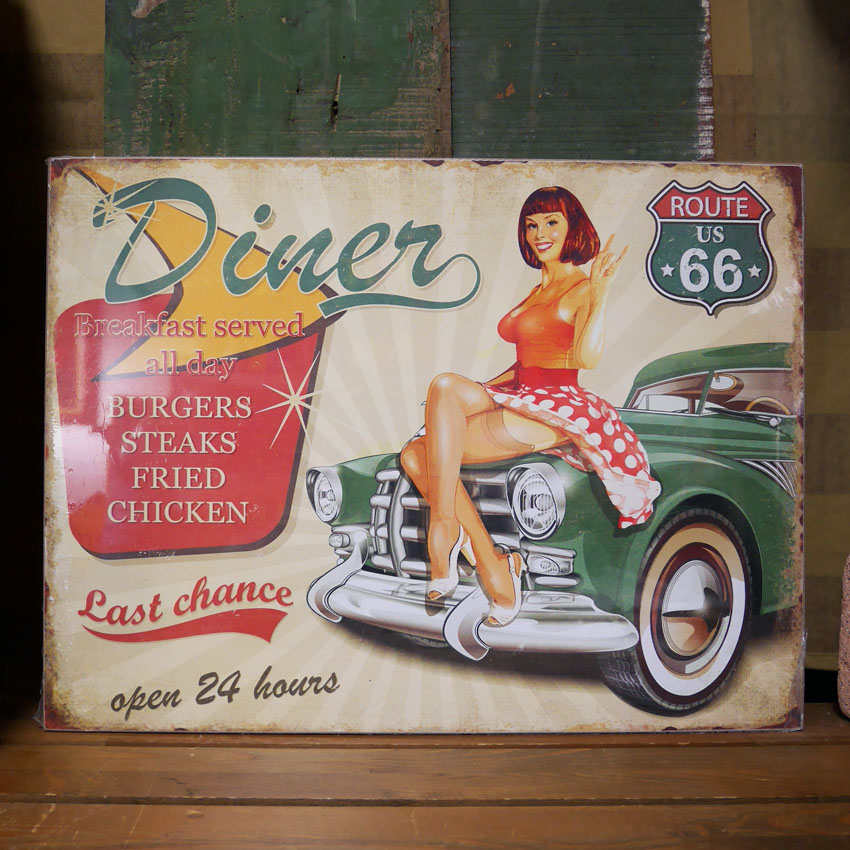 Diner66 ウッドボード ルート66 木製看板  ウォールプレート　アメリカン雑貨画像