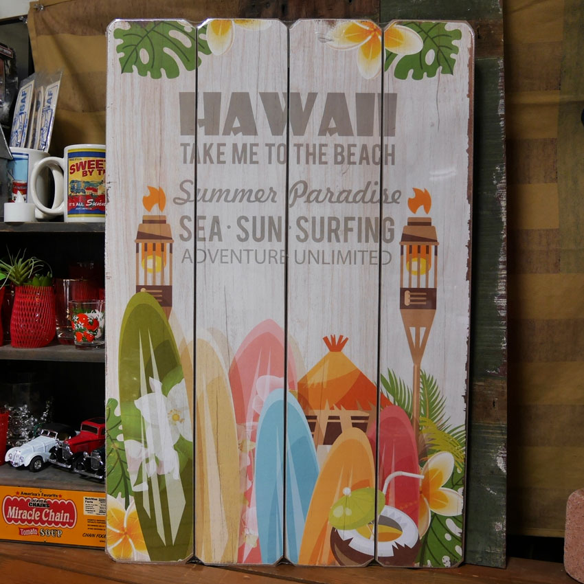 ウッドボード ハワイアン インテリア HAWAII to the Beach 木製看板　アメリカン雑貨画像