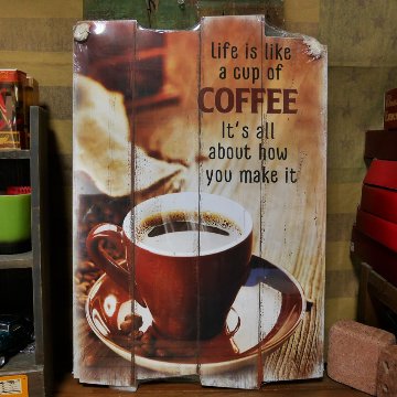 ウッドボード コーヒー インテリア 木製看板 A Cup of COFFEE 木製看板　アメリカン雑貨画像
