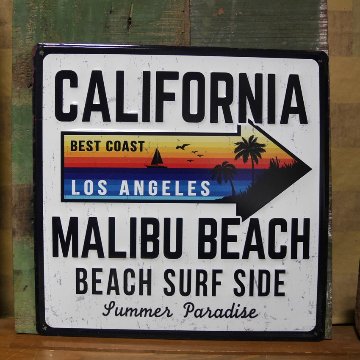 アンティーク エンボスプレート MALIBU BEACH  ハワイアン インテリア  ブリキ看板 アメリカン雑貨画像