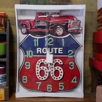 ルート66 アンティーク エンボス ダイカット クロック 掛時計 ROUTE66 Dad's Garage アメリカン雑貨画像