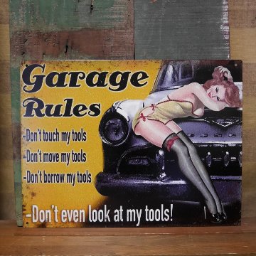 アンティーク メタルプレート Garage Rules ティンプレート　アメリカン雑貨画像