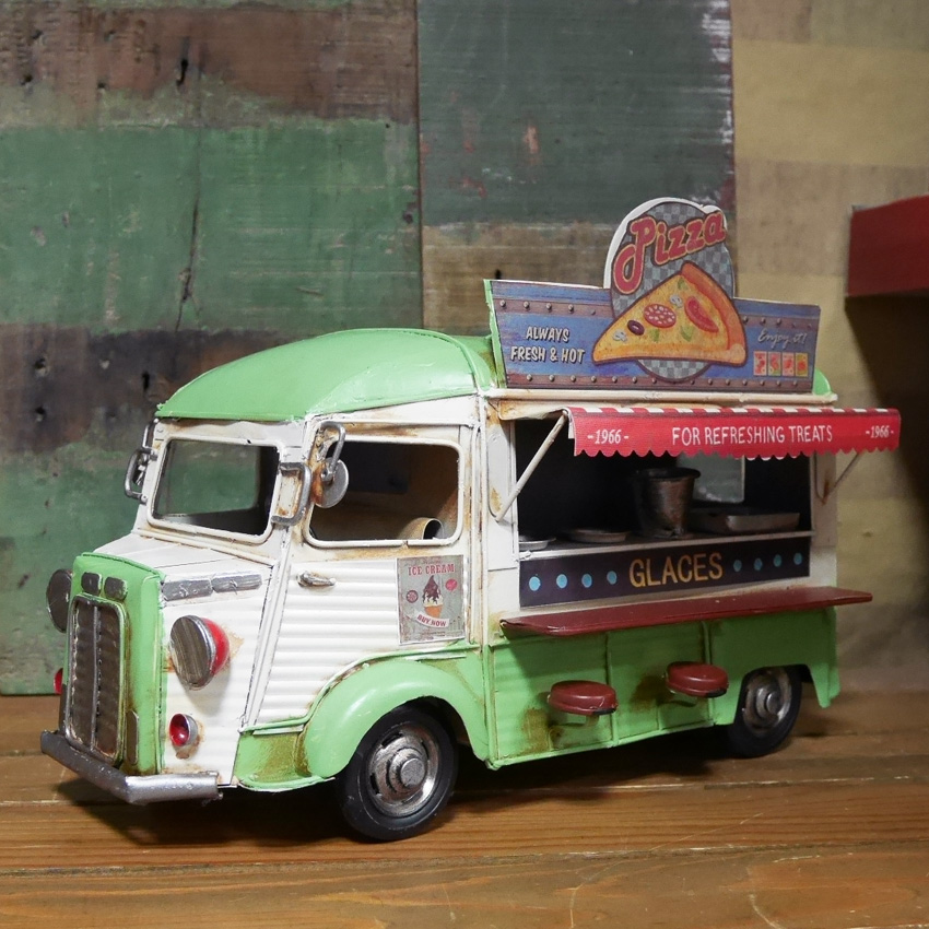 ヴィンテージカー PIZZA Shop  キッチンカー ピザショップ　ブリキのおもちゃ アメリカン雑貨画像