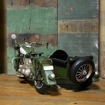 サイドカー side car オートバイ　ブリキおもちゃ　ガレージインテリア アメリカン雑貨画像