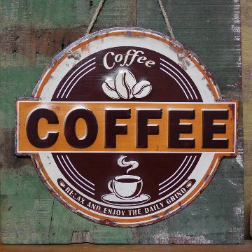 エンボスフードサイン コーヒーブリキ看板　COFFEEティンサイン　アメリカン雑貨画像