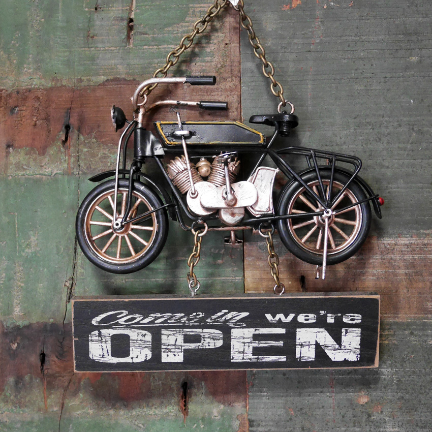 バイク OPEN&CLOSED プレート ヴィンテージカー プラッケ オープンサイン看板 画像