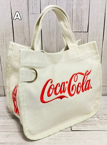 コカ コーラ ミニトートバッグ Coca-Cola 刺繍ロゴ 帆布 ランチトートバッグ　アメリカン雑貨画像