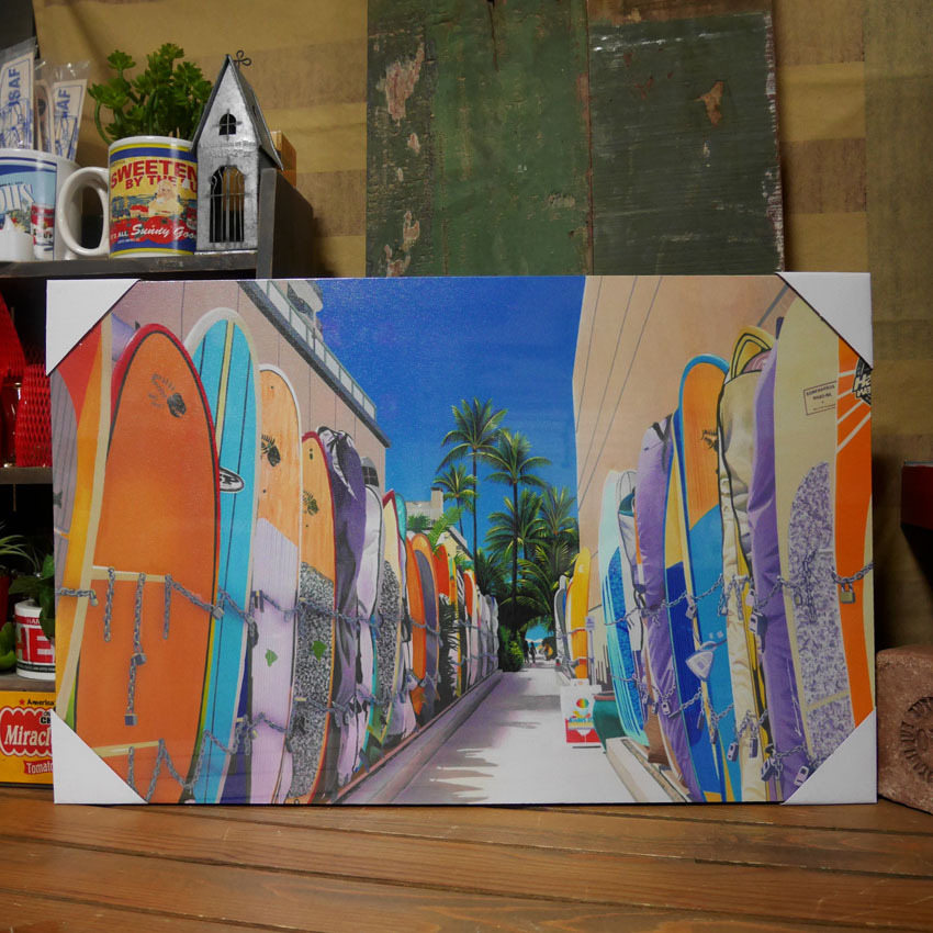 ハワイアン【SURF BORD】栗山義勝　キャンバスポスター　インテリア額　アメリカン雑貨の画像