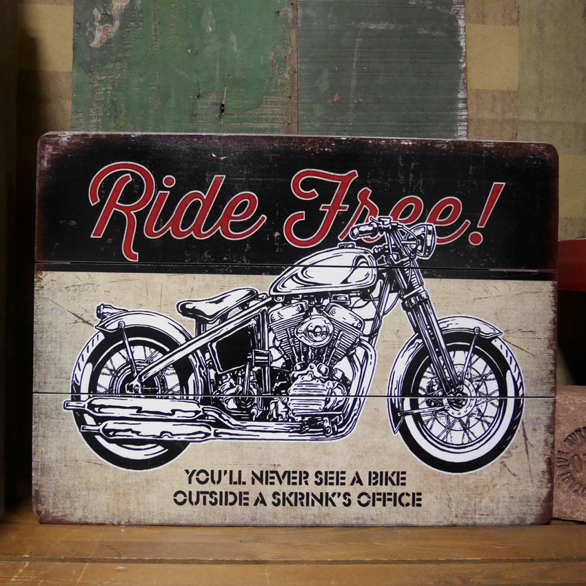 アメリカン ウッドサインボード RIDE FREE 木製看板 オートバイ アメリカン雑貨画像