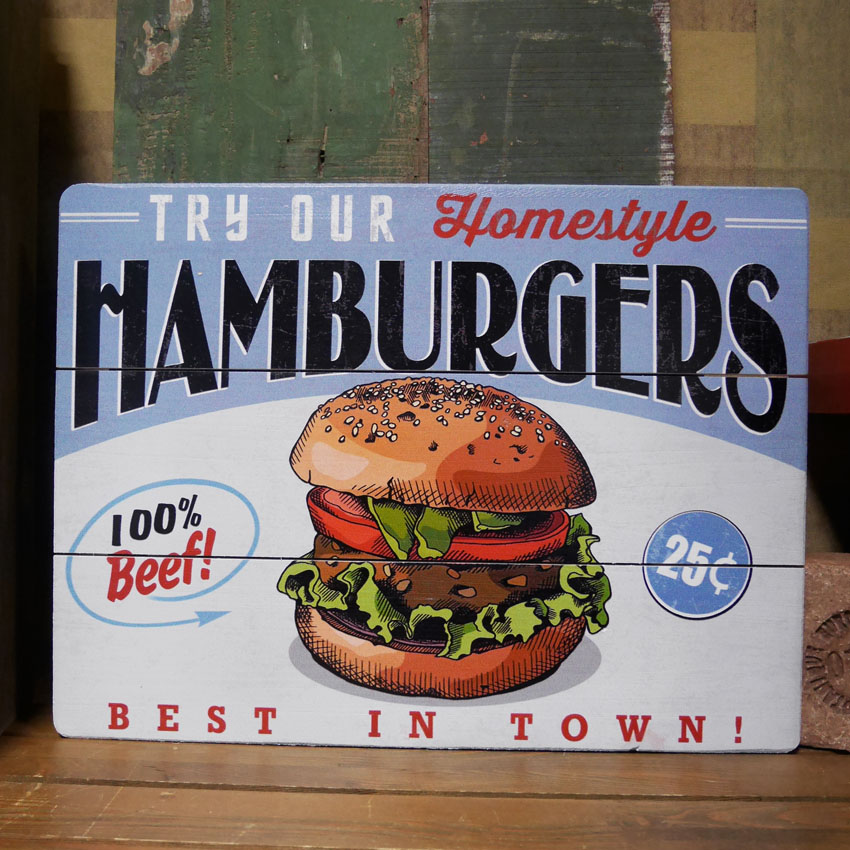 アメリカン ウッドサインボード ハンバーガー 木製看板 バーガーショップ アメリカン雑貨