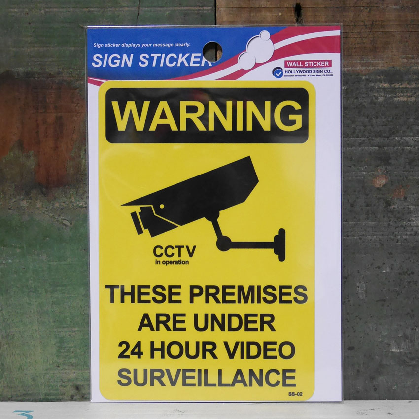 WARNING 監視カメラ ウォールサイン ステッカー シール 　アメリカン雑貨画像
