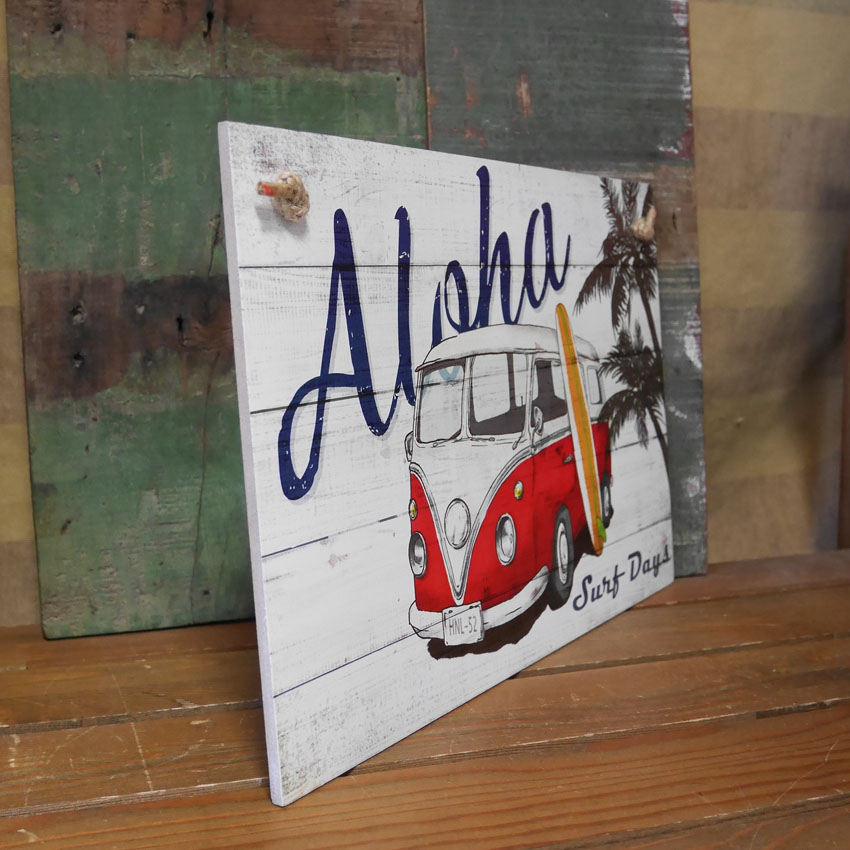 ハワイアン マカナサインボード インテリア ALOHA BUS 木製看板 ウッドサイン　アメリカン雑貨画像