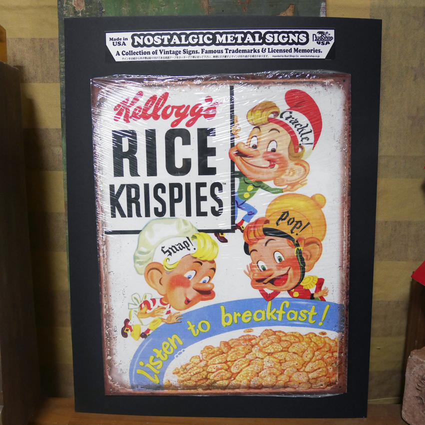 ケロッグ ティンサイン KELLOGGS Rice Krispies ブリキ看板 アメリカン雑貨の画像