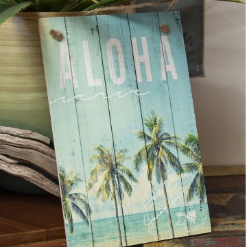 ハワイアン マカナサインボード  ALOHAパームツリー  木製看板 ウッドサイン　アメリカン雑貨画像
