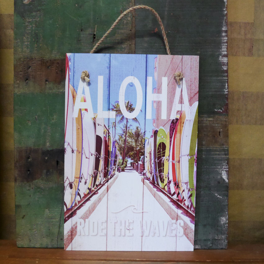 ハワイアン マカナサインボード ALOHA サーフボード 木製看板 ウッド