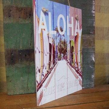ハワイアン マカナサインボード  ALOHAサーフボード  木製看板 ウッドサイン　アメリカン雑貨画像