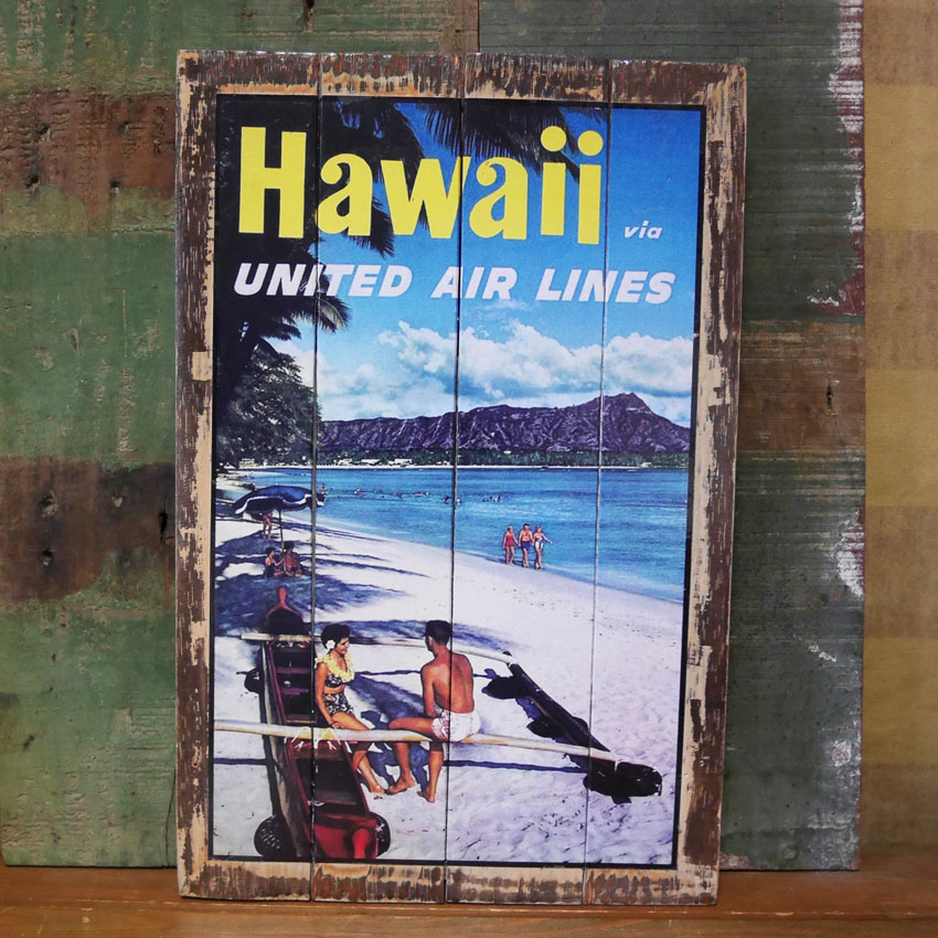 ハワイアン パンナム ヴィンテージ看板 BEACH SIDE 木製看板 ウッドサイン アメリカン雑貨画像