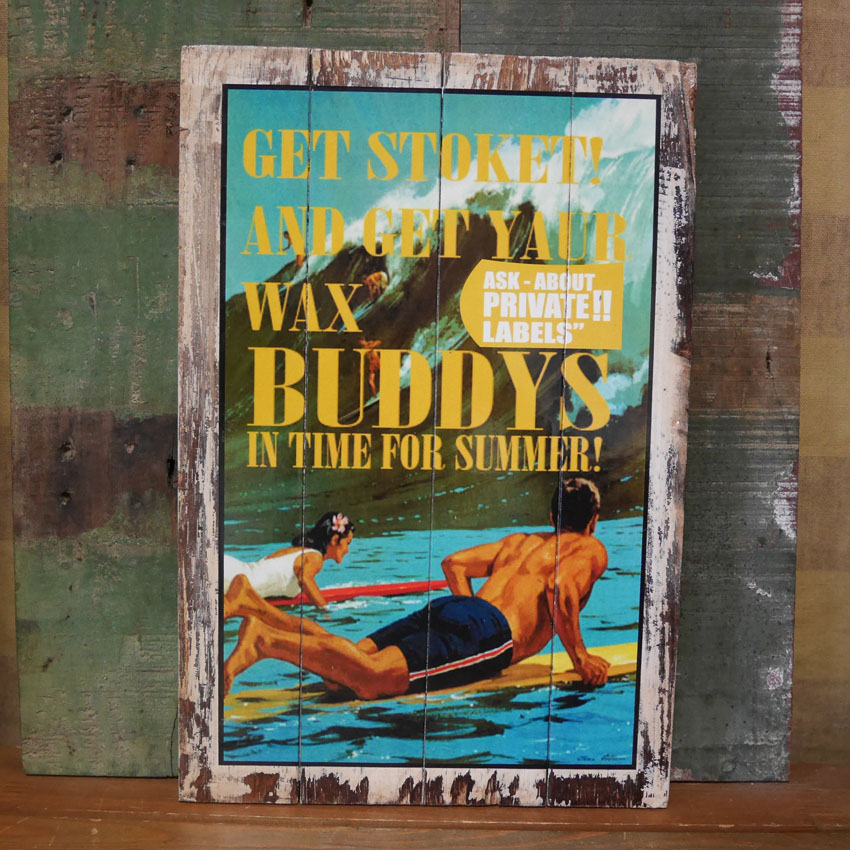 ハワイアン パンナム ヴィンテージ看板 GET STOKED  木製看板 ウッドサイン アメリカン雑貨画像