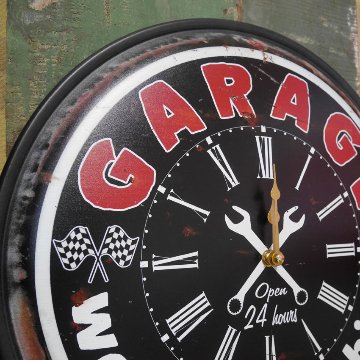 ガレージ 掛け時計 アンティークメタルクロック GARAGE  アメリカン雑貨画像