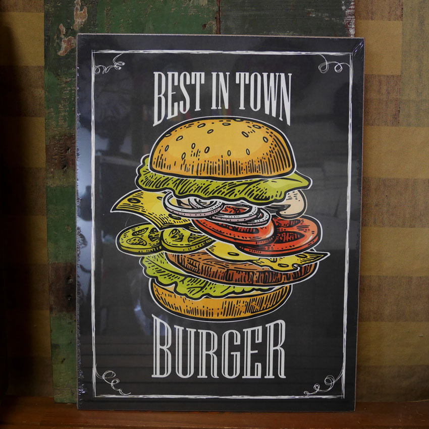 木製看板 ハンバーガー ウッドボード BEST IN TOWN BURGER  アメリカン雑貨画像