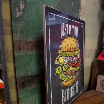 木製看板 ハンバーガー ウッドボード BEST IN TOWN BURGER  アメリカン雑貨画像