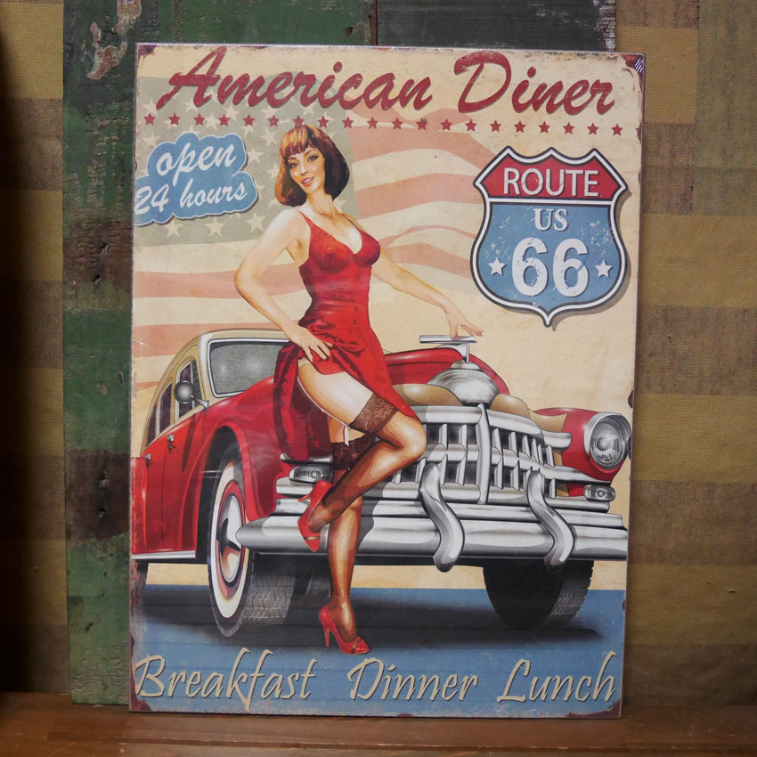 木製看板 アメリカン ルート66 ウッドボード American Diner 66 アメリカン雑貨