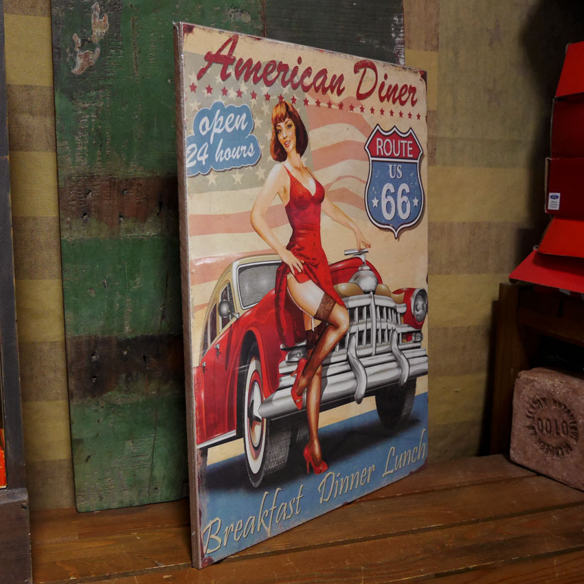 木製看板 アメリカン ルート66 ウッドボード American Diner 66 アメリカン雑貨画像