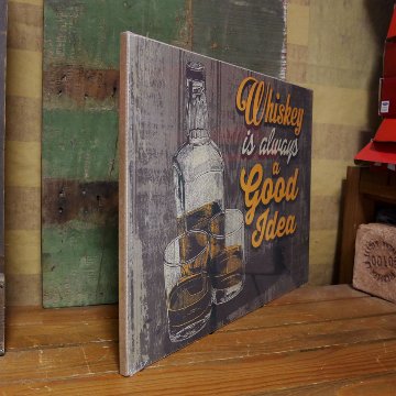 木製看板 Whiskey is a Good Idea ウッドボード ウィスキー アメリカン雑貨画像