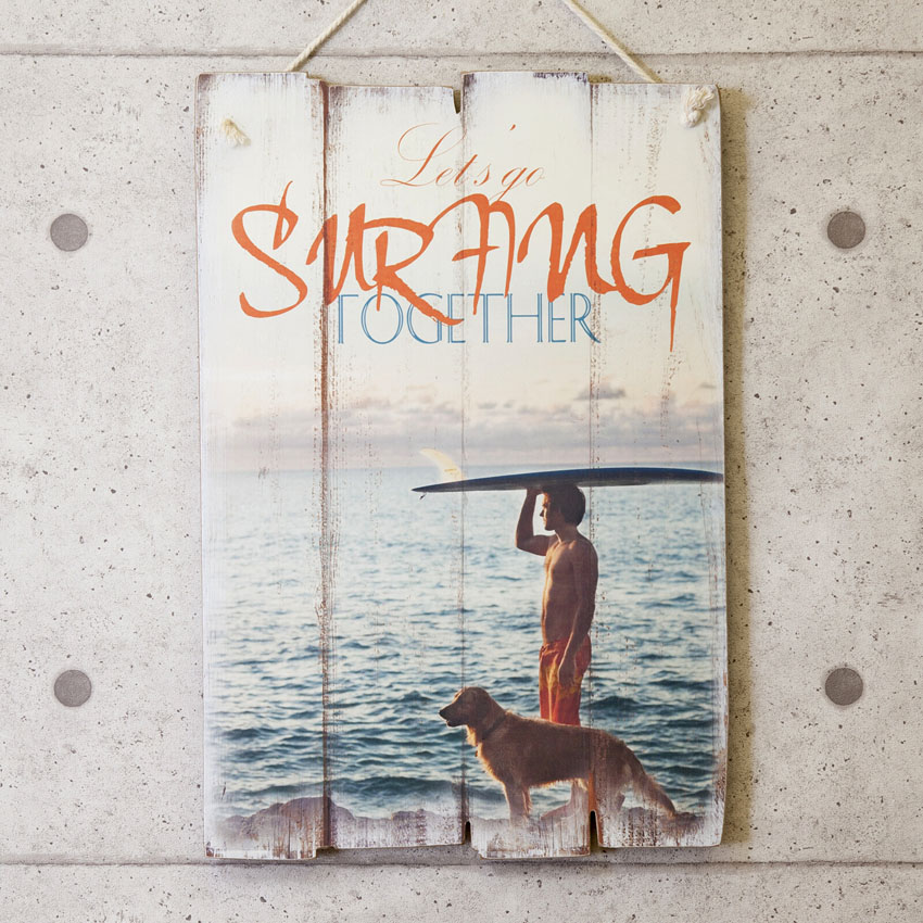 ウッドボード SURFING TOGETHER ハワイアン インテリア サーフィン  木製看板　アメリカン雑貨画像