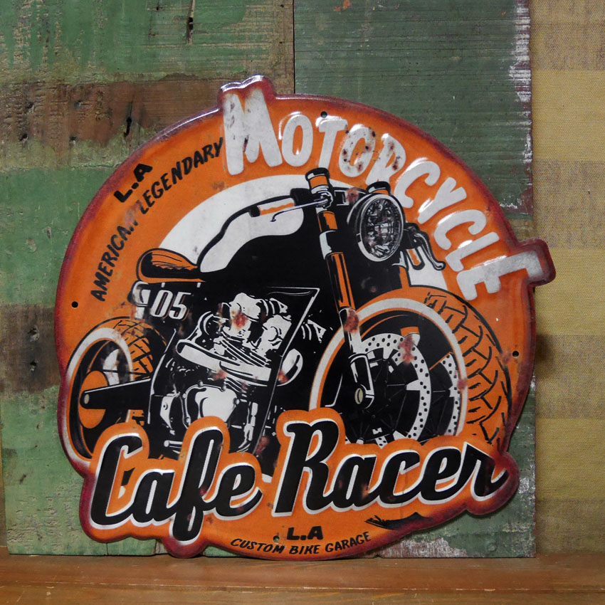 アンティークエンボスプレート Cafe Racer インテリア ブリキ看板　アメリカン雑貨画像