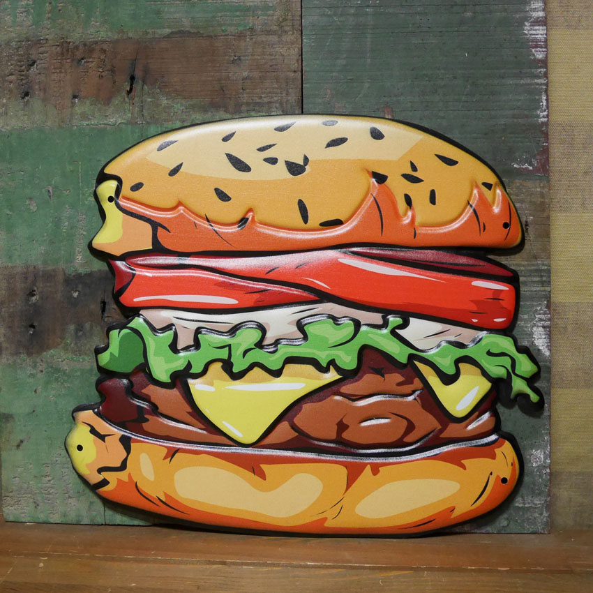 フードサイン ハンバーガー エンボスブリキ看板  Tasty Humburger　ティンサイン　アメリカン雑貨画像